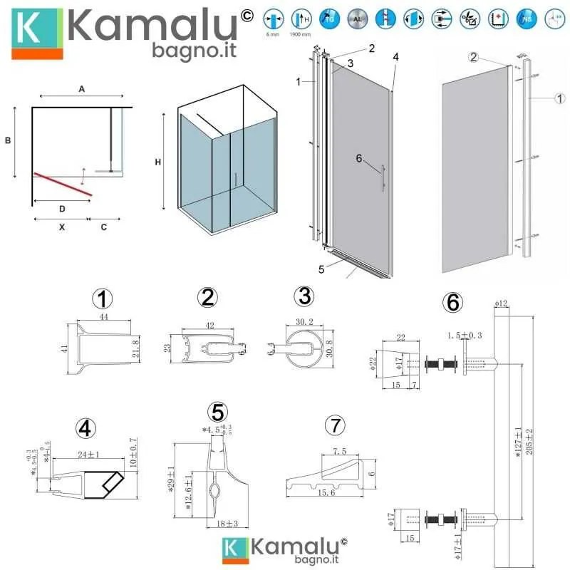 Kamalu - box doccia 120x70 anta battente e fisso | ks5000s