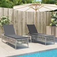 Lettino Prendisole 2 pz con Cuscini Grigio Chiaro in Polyrattan 3261601