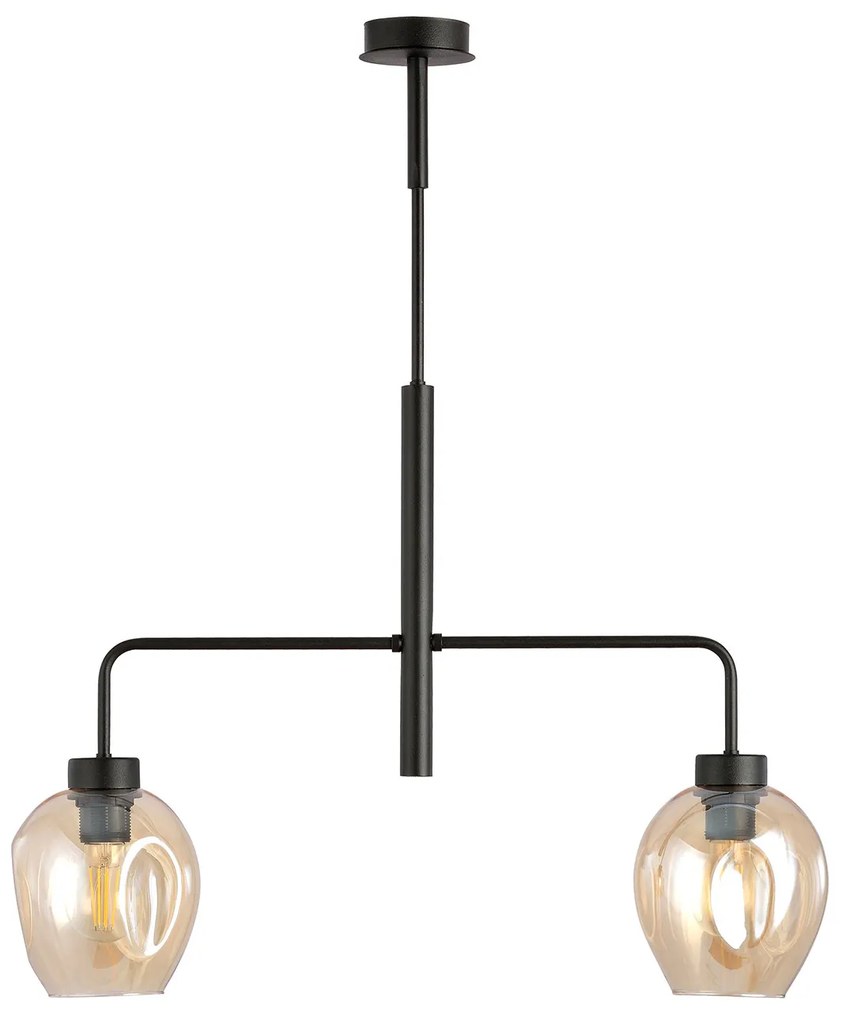Lampadario Moderno 2 Luci Auriga In Accaio Nero E Vetro Ambra
