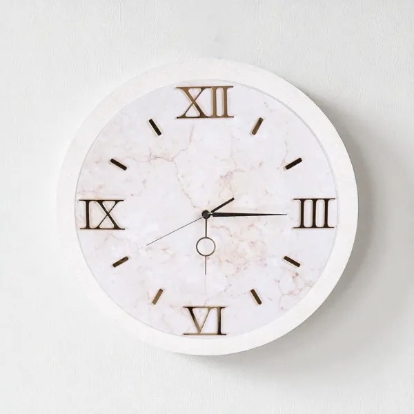 Orologio da parete D 57 cm - Moderno con Effetto Marmo Bianco dettagli oro