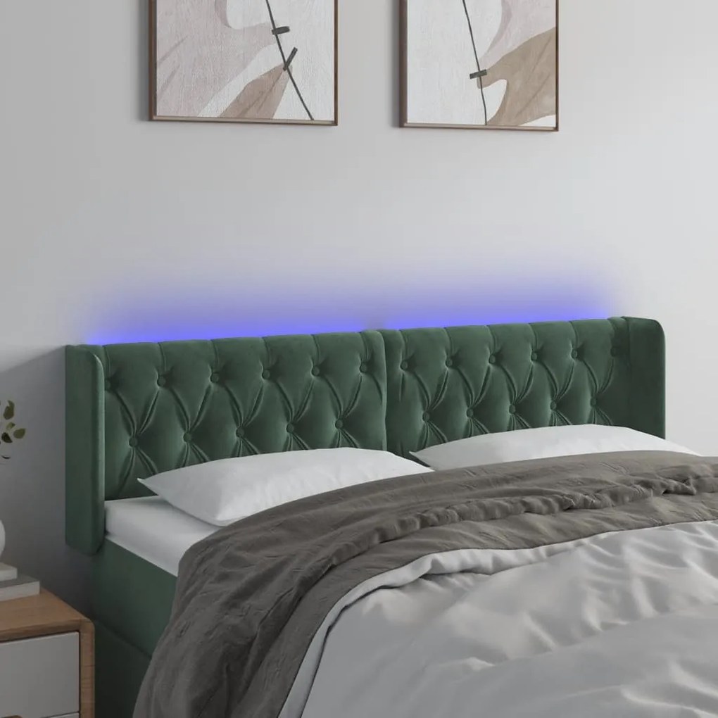 Testiera A Led Verde Scuro 147x16x78/88 Cm İn Velluto /