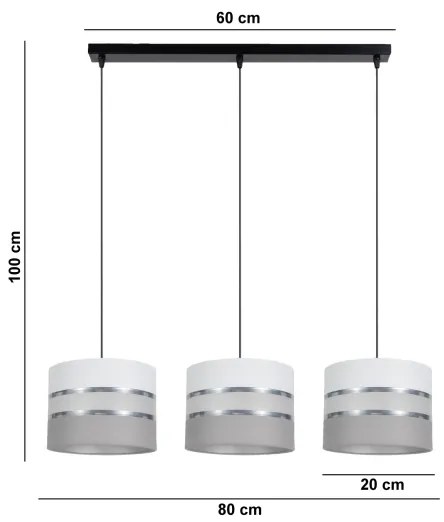 Lampadario su corda CORAL 3xE27/60W/230V  bianco/grigio