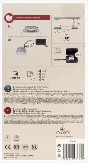Paulmann 93483 - SET 3xLED/6,5W IP23 Faretto bagno dimmerabile NOVA 230V