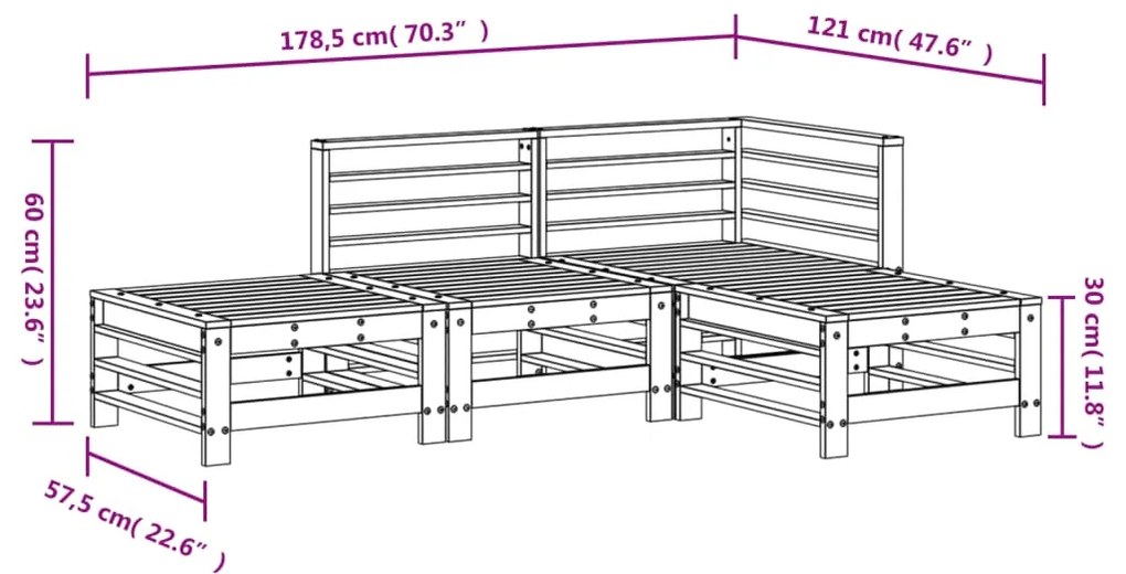 Set Salotto da Giardino 4 pz Nero in Legno Massello di Pino