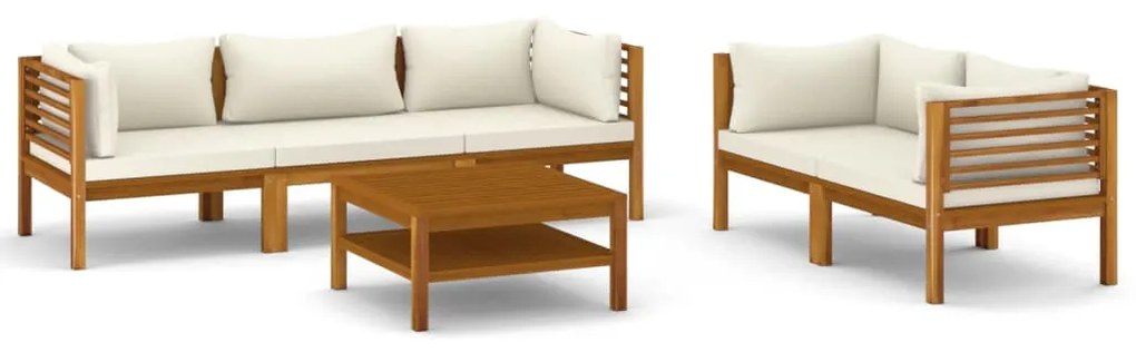 Set divani da giardino 6 pz con cuscini crema in legno acacia