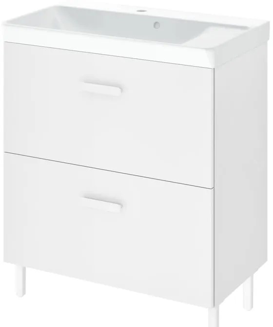 Mobile da bagno a terra sotto lavabo L 70 x H 80 x P 40 cm bianco laminato opaco, 2 cassetti SENSEA Easy
