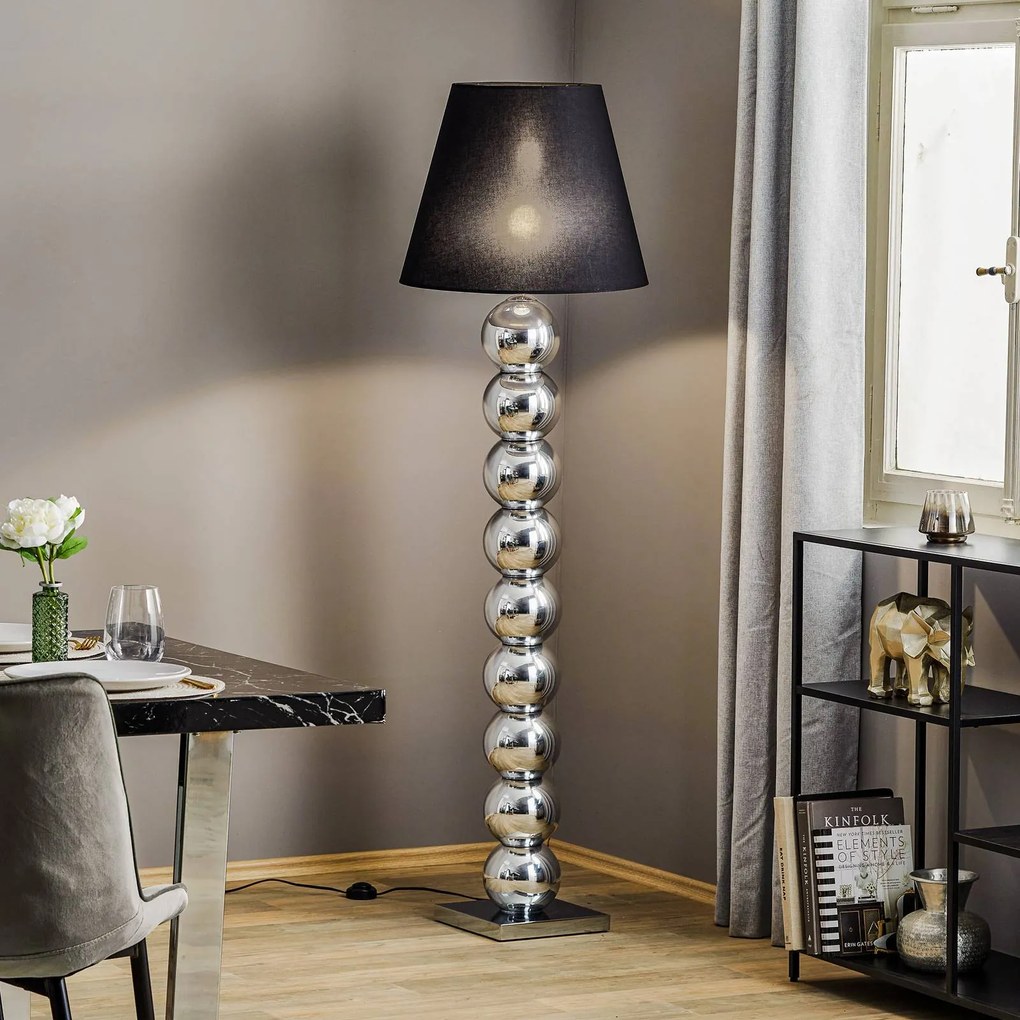 Argon Lampada da terra in tessuto Fulda, paralume nero, base cromata