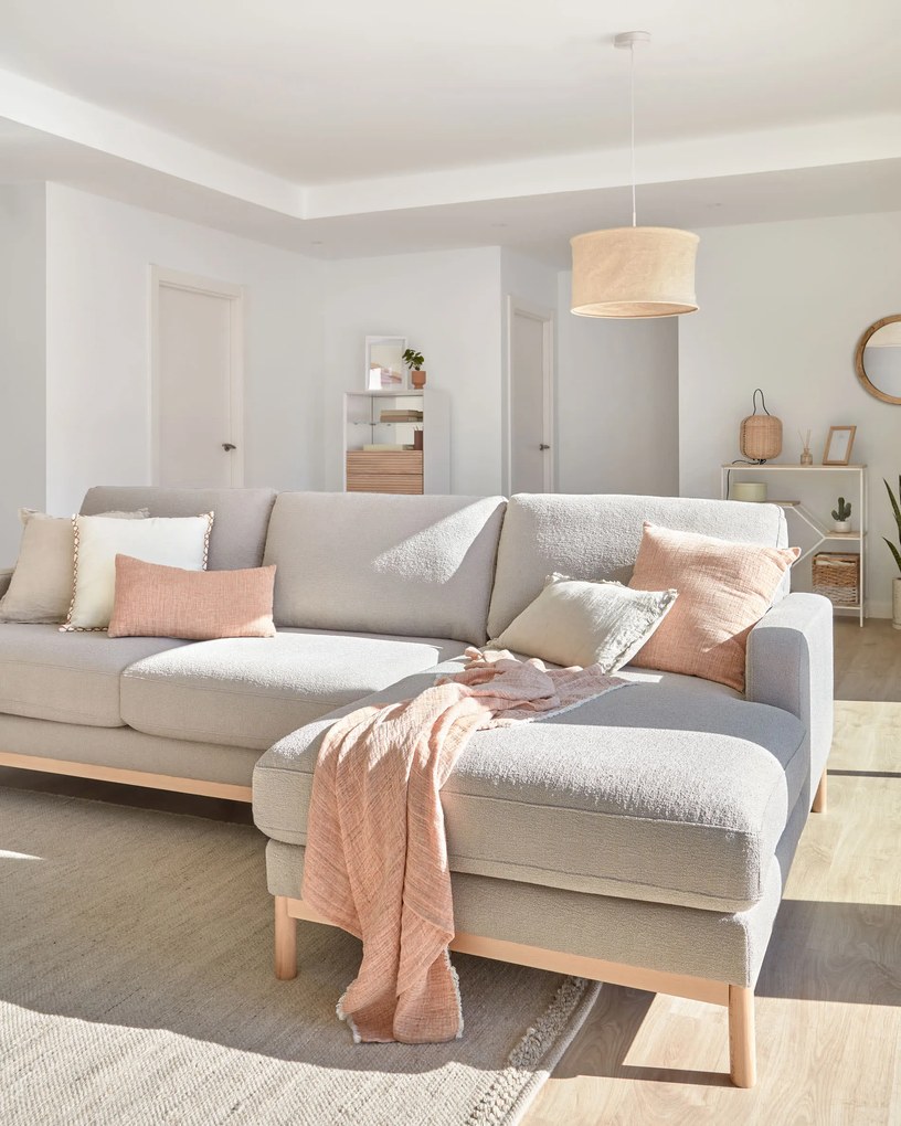 Kave Home - Divano Mihaela 3 posti con chaise longue destra in shearling grigio 264 cm