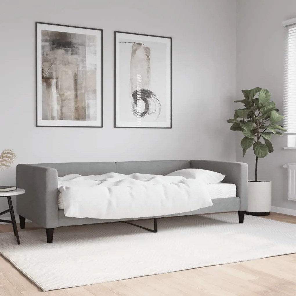 Divano Letto Con Materasso Grigio Chiaro 90x190 Cm İn Tessuto /