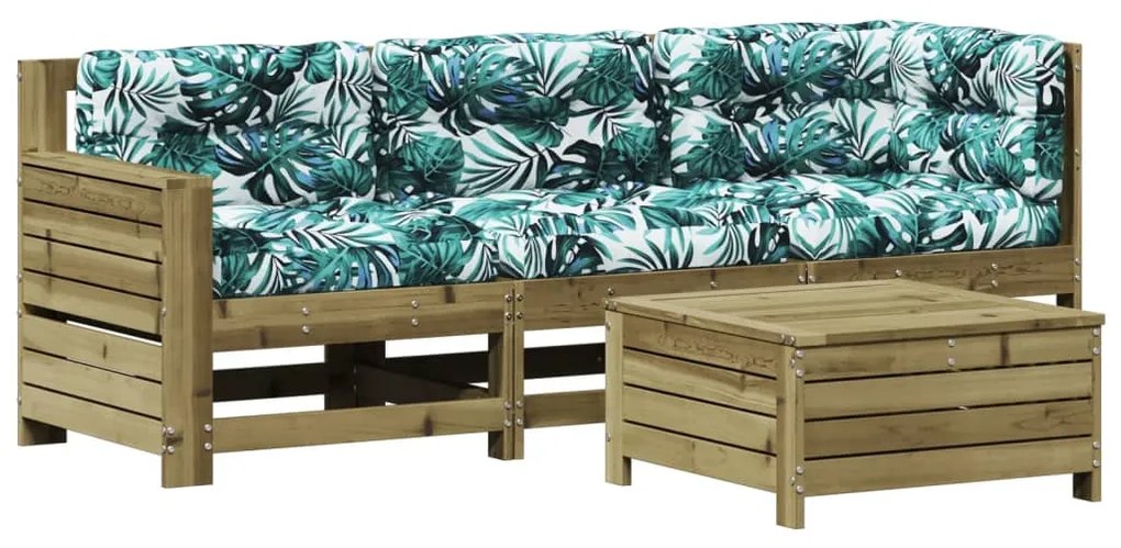 Set divani da giardino 4pz con cuscini legno impregnato di pino