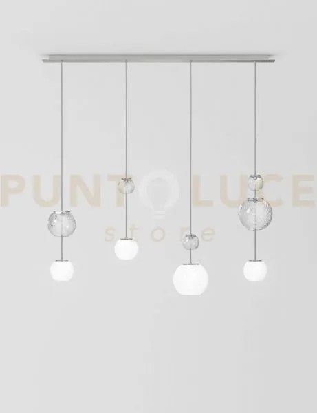Oto sospensione lin bianco rigadin nickel satinato 4 luci attacco g9