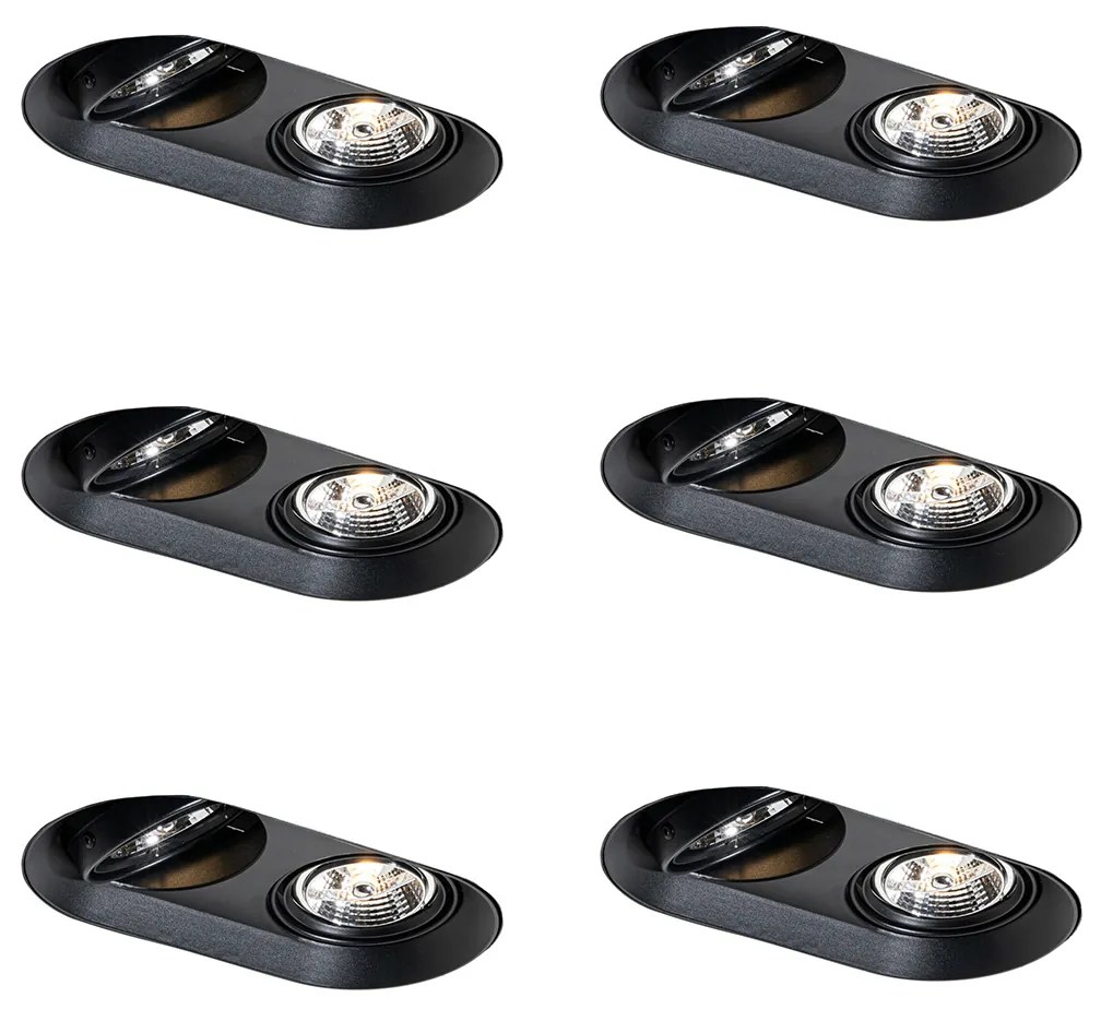 Set di 6 faretti da incasso arrotondati neri GU10 70mm 2-luci - Hubs