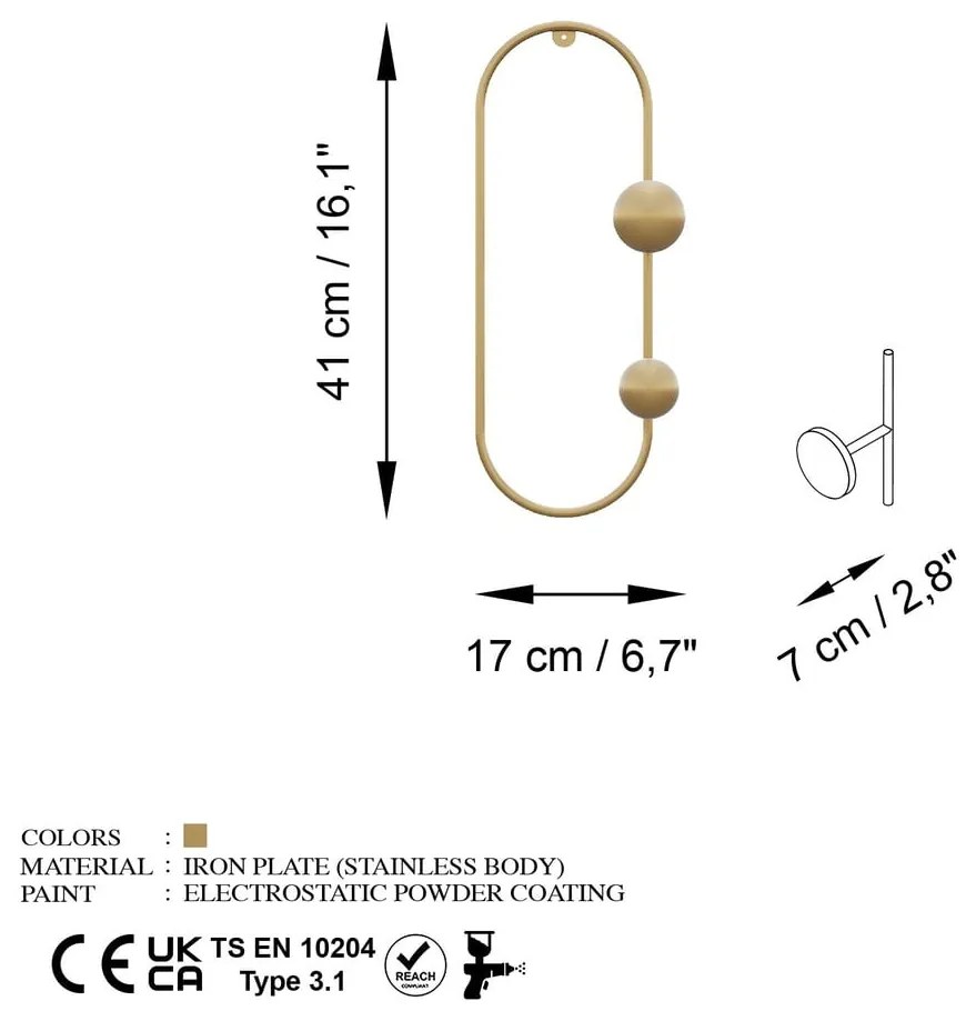 Attaccapanni da parete color oro in metallo Dama - Kalune Design