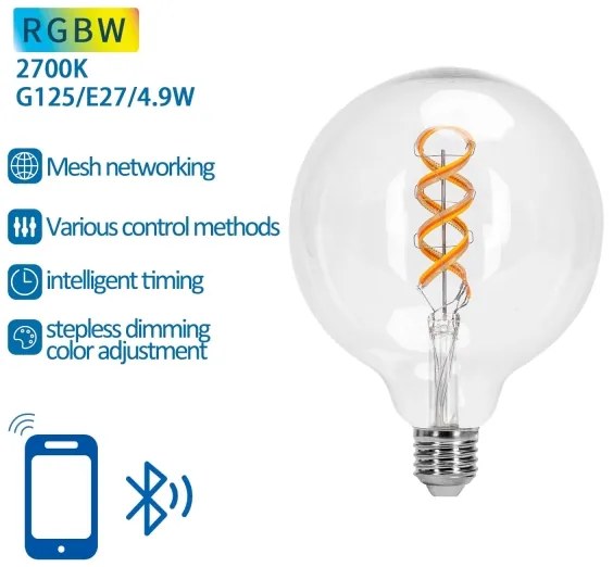 LED RGBW Lampadina FILAMENT G125 E27/4,9W/230V 2700K - Aigostar