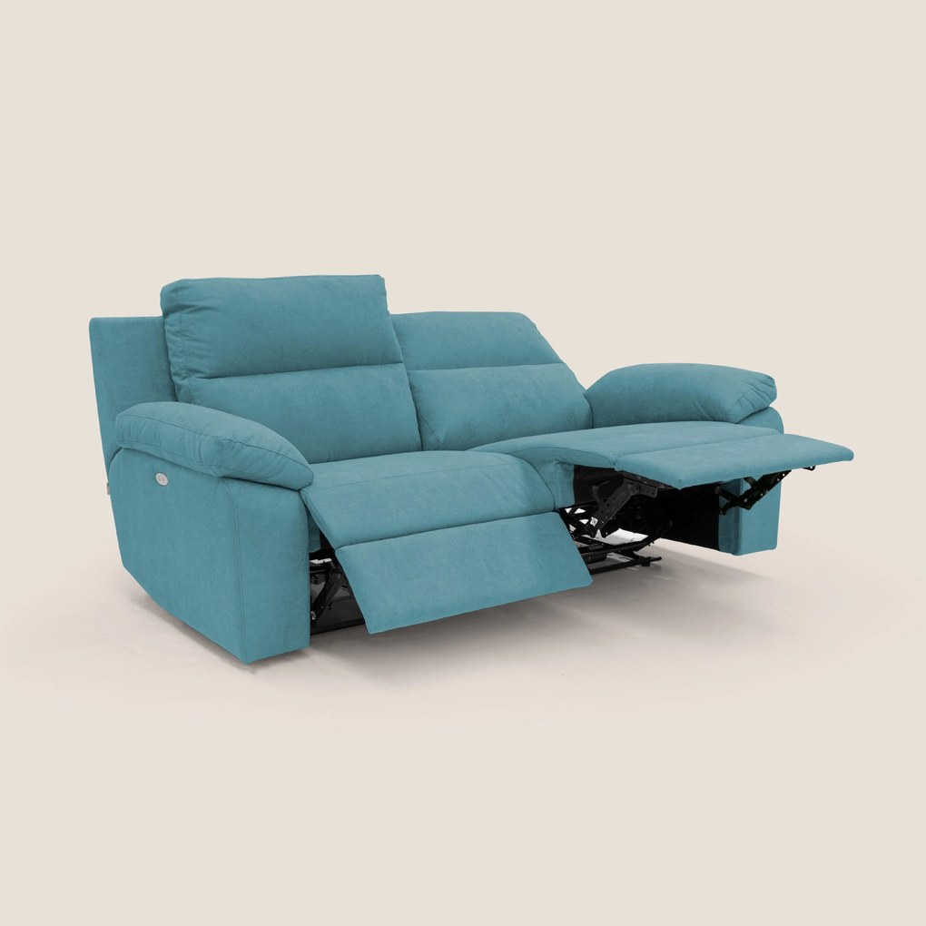 Romeo Divano relax con recliner elettrico in morbido tessuto impermeabile T02 azzurro