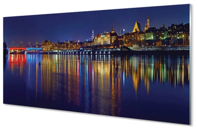 Quadro su vetro Ponte sul fiume varsavia città notturna 100x50 cm