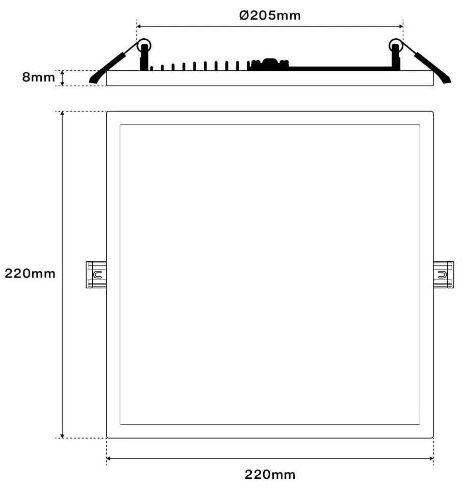 Pannello LED 24W da incasso Quadrato, Foro Tondo Ø205mm, CCT Colore Bianco Variabile CCT