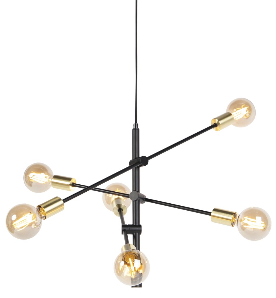 Lampada a sospensione industriale nera e ottone 78 cm 6 luci - Sydney