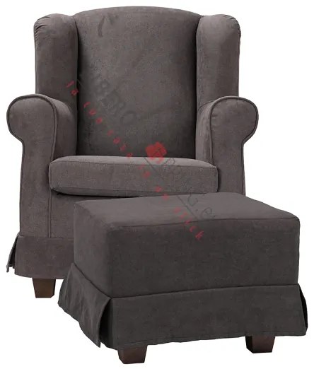 Poltrona imbottita in tessuto sfoderabile BERGERE GRIGIO con pouf