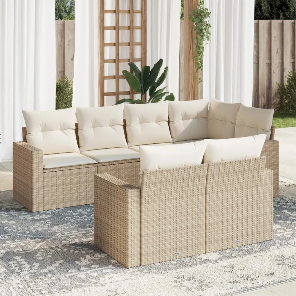 Set divani da giardino 7 pz con cuscini beige in polyrattan