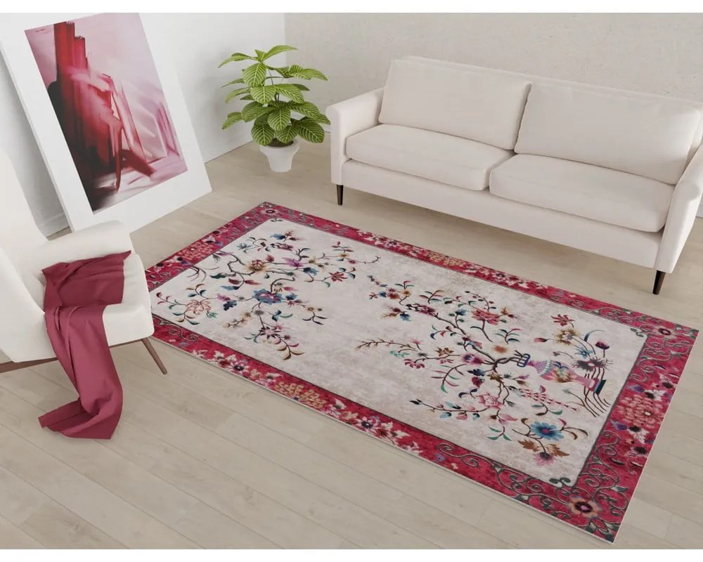Tappeto lavabile rosso e crema 150x80 cm - Vitaus