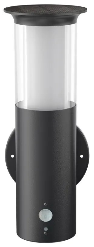 Applique Solare Nera in Acciaio, con Sensore di Movimento, IP54 Colore Bianco Naturale 4.000K