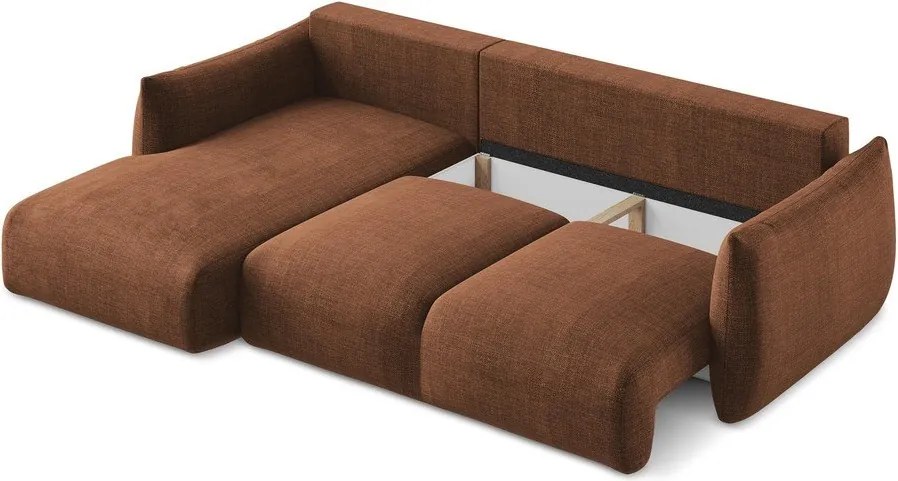 Divano angolare color terracotta allungabile (con penisola a sinistra/con chaise lounge) Leila – Makamii