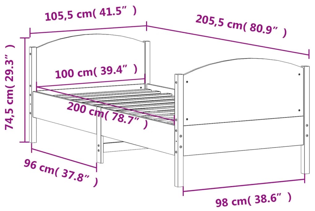 Giroletto con Testiera 100x200 cm Legno Massello di Pino