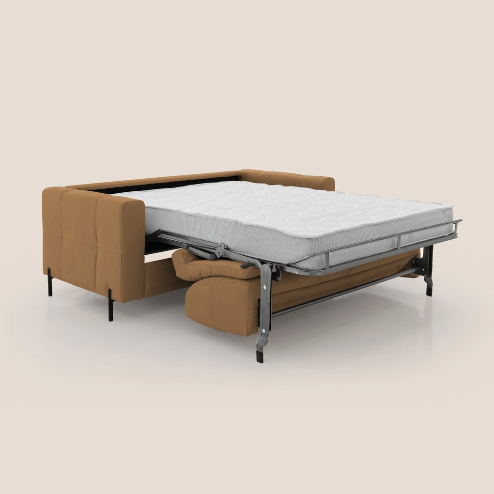 Ortensia divano letto materasso H18 cm con piedi alti in elegante microfibra smacchiabile T11 cuoio