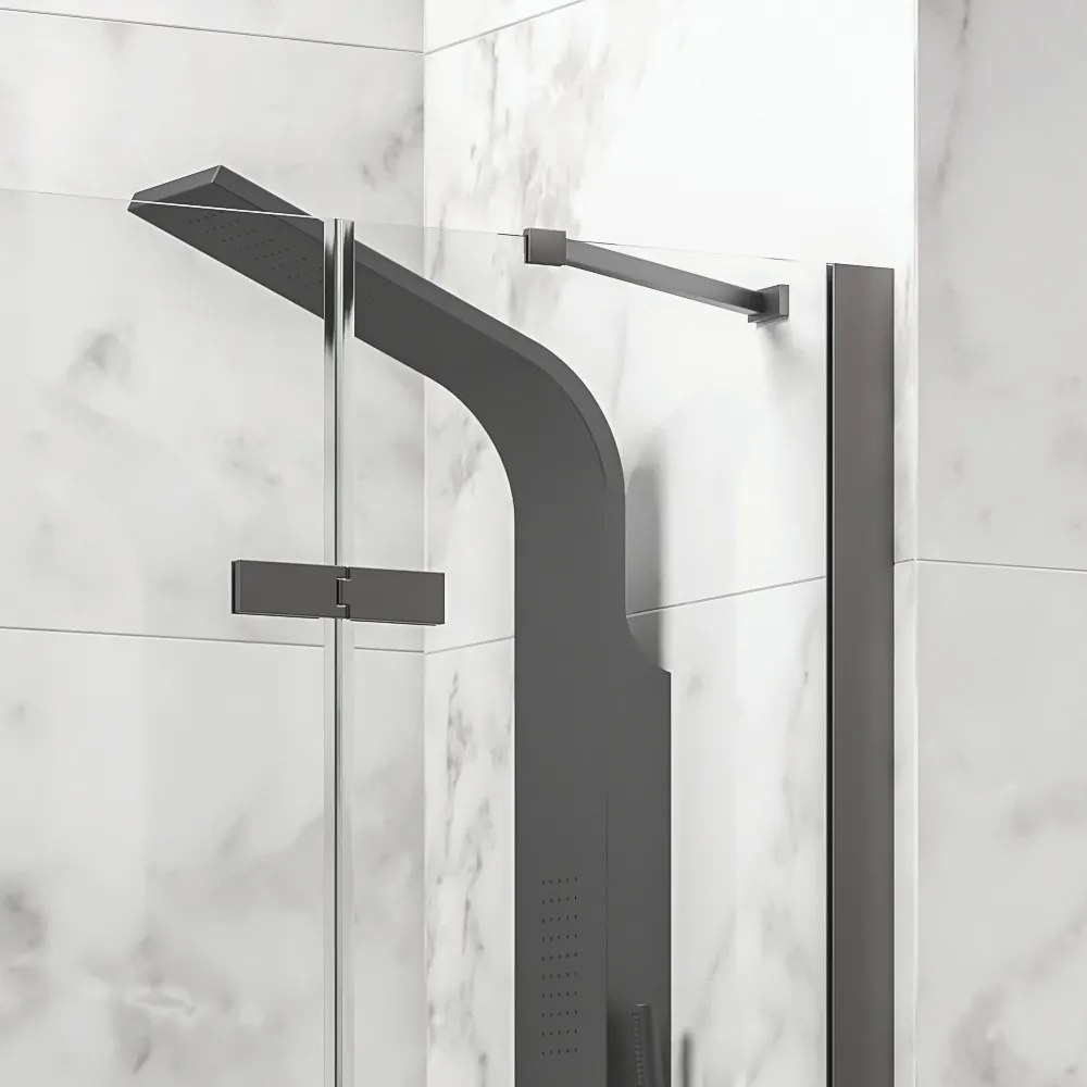 Box doccia 80x140 telaio gun metal porta battente laterale fisso 80cm | KT5000GM - KAMALU