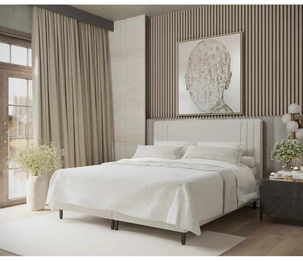 Letto matrimoniale imbottito beige con contenitore 180x200 cm Musca - Maison de Rêve