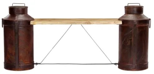 Panca con Fusti del Latte 150x33x64 cm Legno Massello di Mango