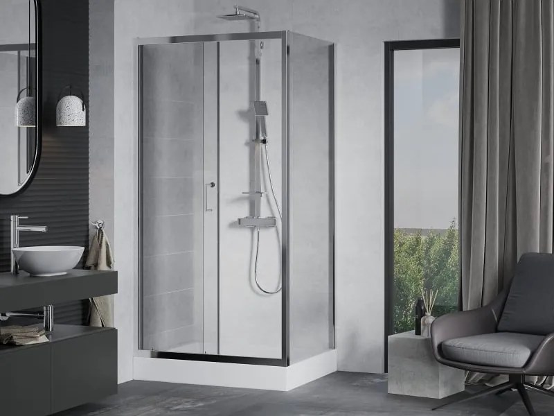 Mexen Apia cabina doccia scorrevole 100 x 80 cm, trasparente, cromo + piatto doccia Rio - 840-100-080-01-00-4510