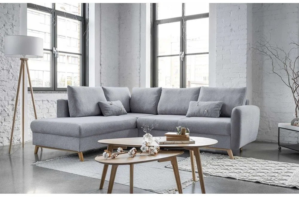 Divano letto angolare grigio chiaro L, angolo sinistro Scandic Lagom - Miuform