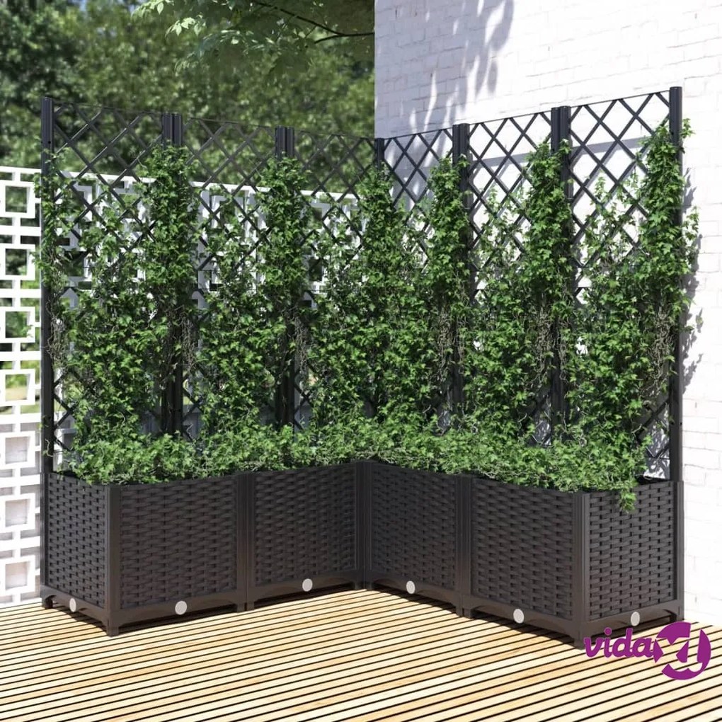 vidaXL Fioriera da Giardino con Graticcio Nero 120x120x136 cm in PP