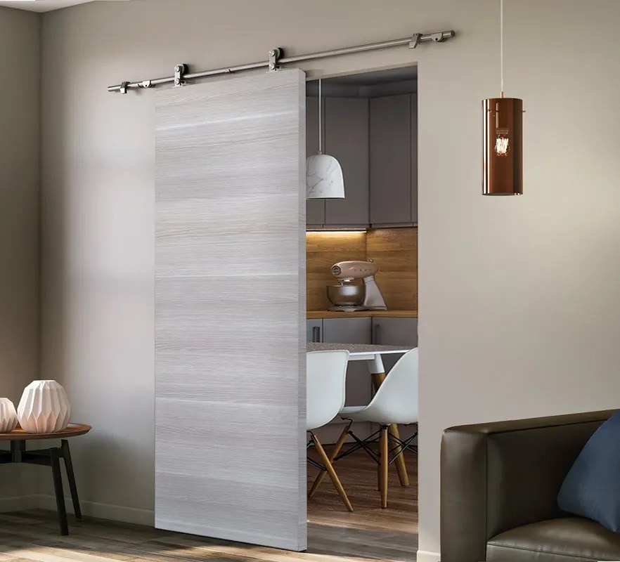 Porta scorrevole reversibile Corn in mdf grigio, L 92.5 x H 211.5 cm, con binario Toledo