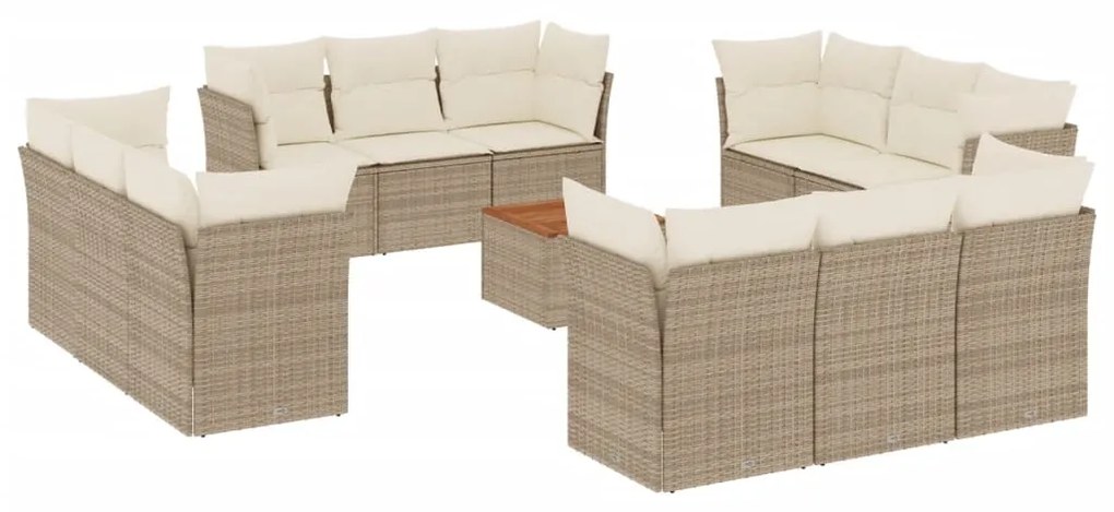 Set divano da giardino 13 pz con cuscini beige in polyrattan