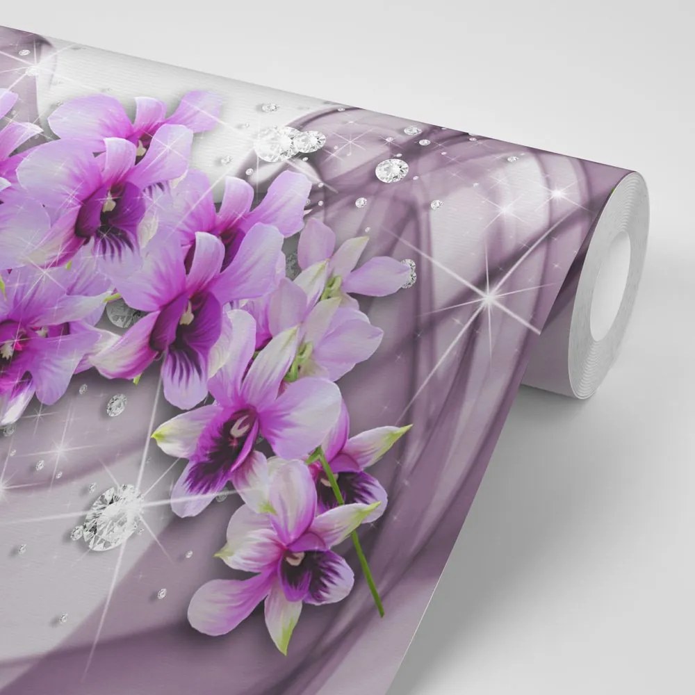 Carta da parati – Fiori viola su sfondo astratto