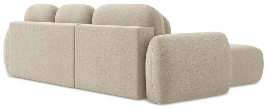 Divano angolare marrone chiaro allungabile/con contenitore (con penisola a sinistra/con chaise lounge) con rivestimento in bouclé Pele – Makamii