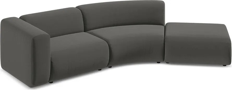 Chaise longue grigia (con penisola a destra) con rivestimento in velluto Ekahi – Makamii