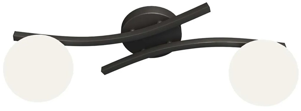 Plafoniera 2 Luci Hel In Accciaio Nero E Sfere In Vetro Bianco