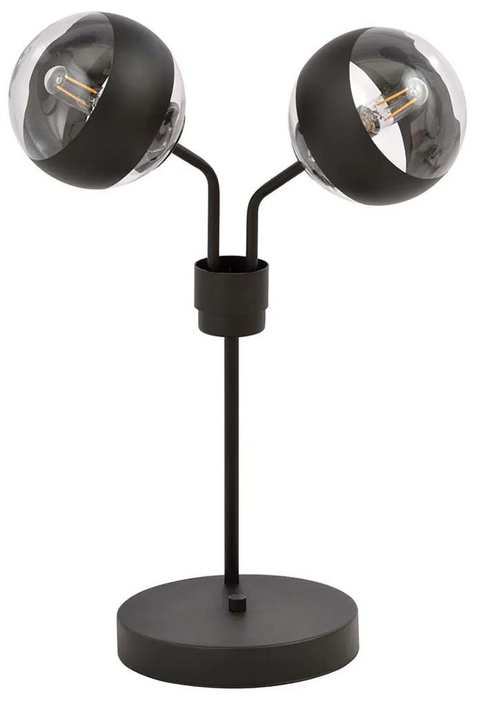 Lampada Da Tavolo Moderna Orione Acciaio Nero Trasparente 2 Luci E14 Ip20