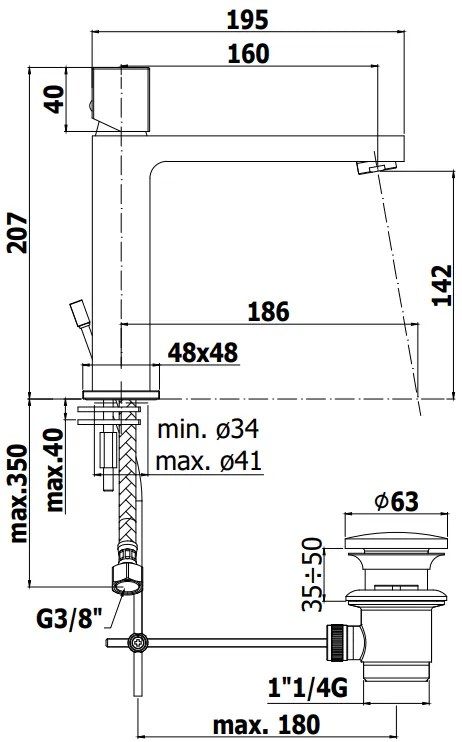 Paffoni Elle Elx073 Miscelatore Lavabo Medio Con Leva A Cubo Con Scarico Automatico Cromo