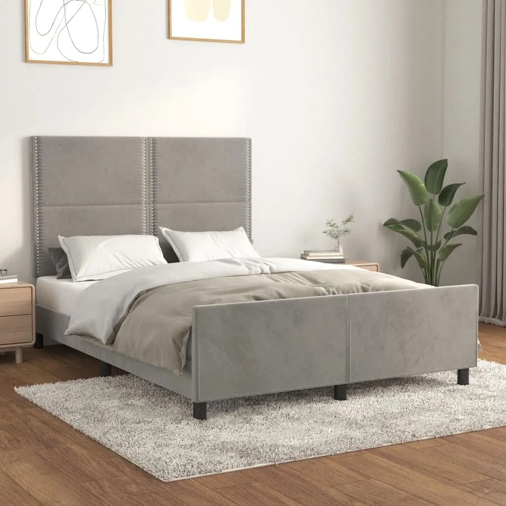 Giroletto Senza Materasso Grigio Chiaro 140x200 Cm Velluto /