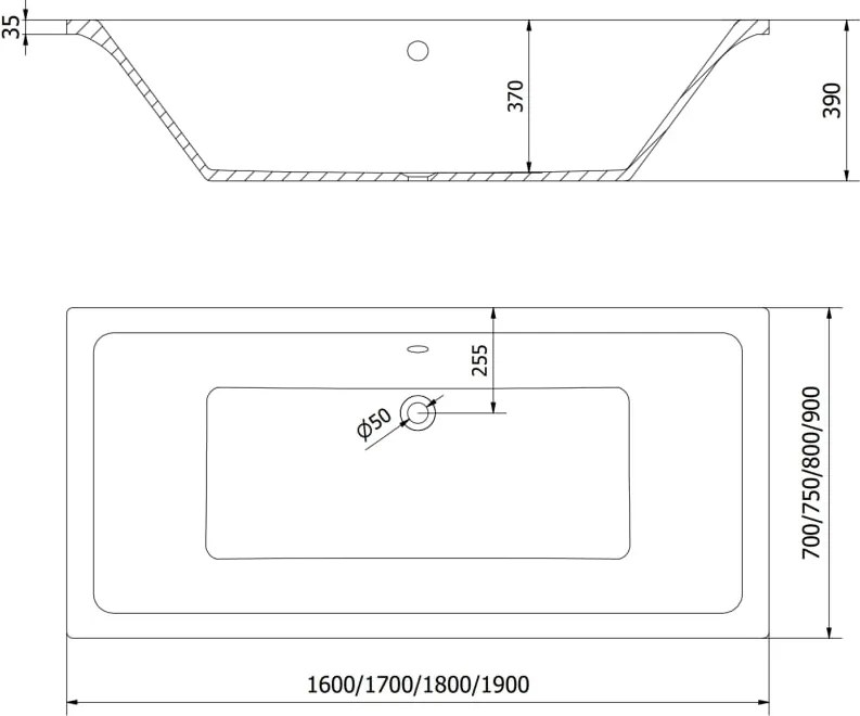Mexen Cube vasca rettangolare 170 x 75 cm, bianca - 55051707500