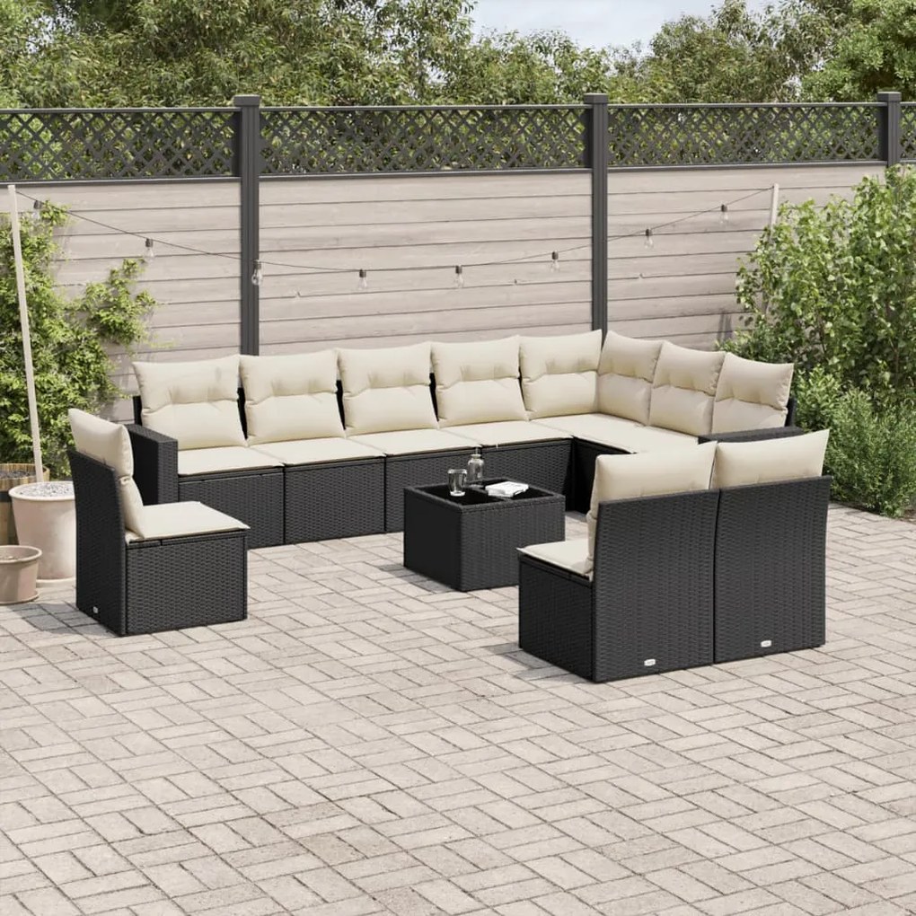 Set Divani da Giardino 11 pz con Cuscini in Polyrattan Nero