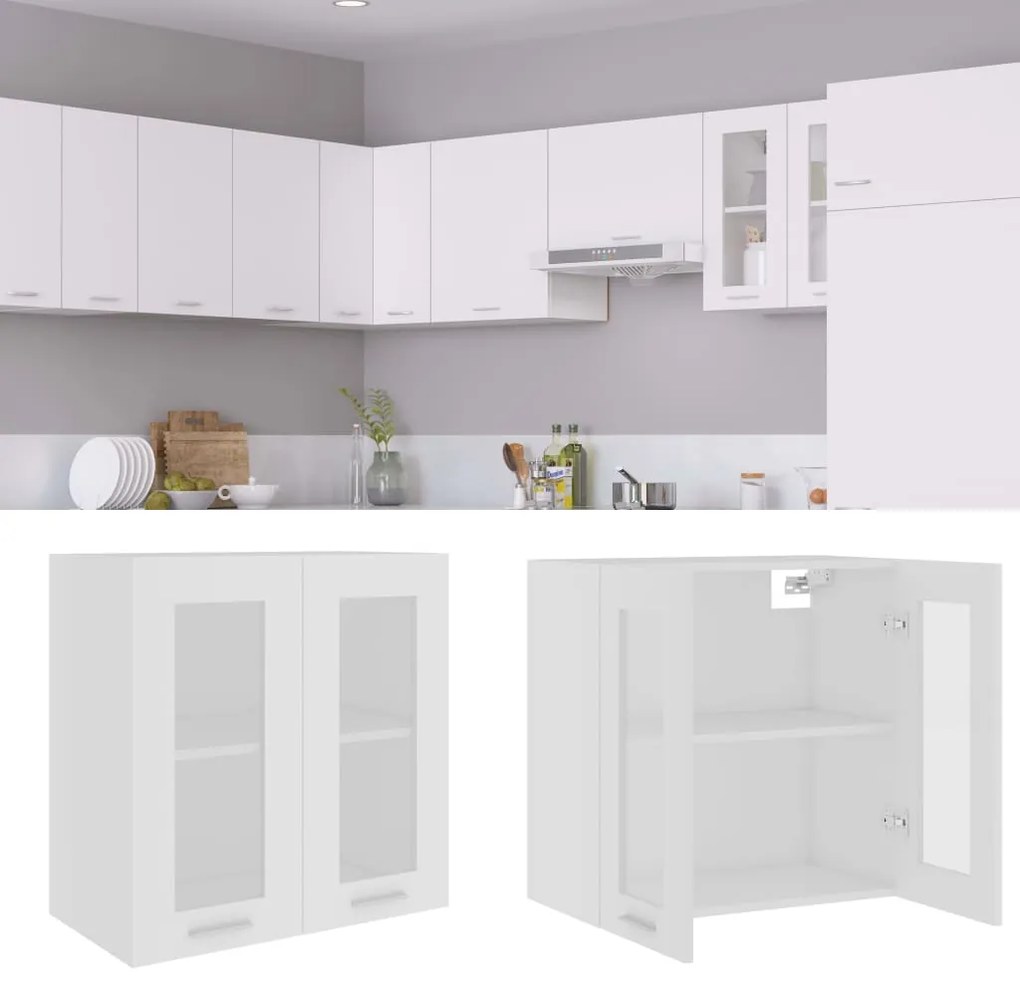 Mobile Pensile Con Vetro Bianco 60x31x60 Cm Legno Multistrato /