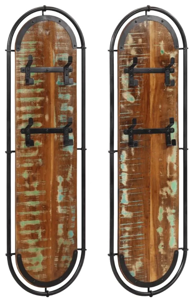 Appendiabiti Da Parete Con 4 Ganci 2pz Legno Massello Recupero /