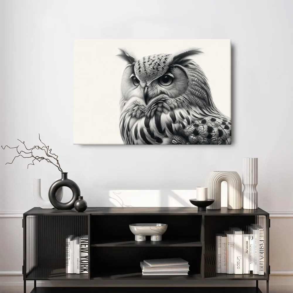 Quadro su tela – Ritratto di gufo in bianco e nero