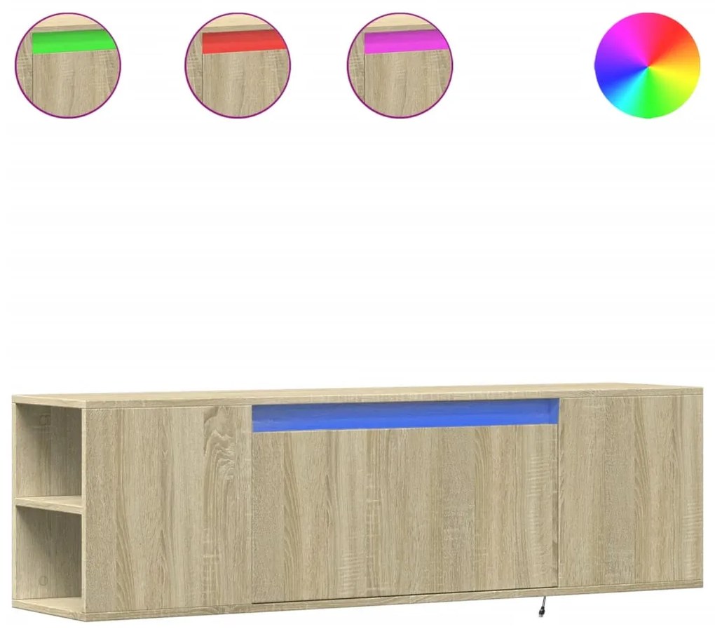 Mobile tv a parete con luci led rovere sonoma 135x31x39,5 cm